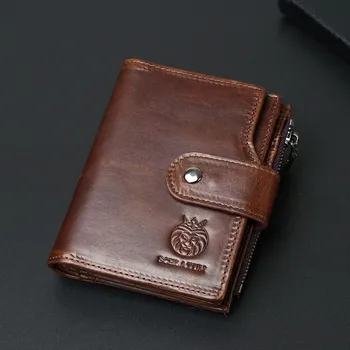 Üst Katman İnek Derisi RFID Anti-hırsızlık Fırça Hakiki deri cüzdan Retro erkek Kısa Dikey Cüzdan