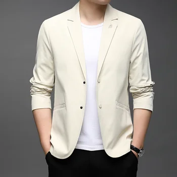 Erkekler Blezer 2022 İlkbahar Sonbahar Yeni Kore Trend Slim Fit Elbise Ceket Akıllı Rahat Klasik Gizli Göğüslü Takım Elbise Ceketleri