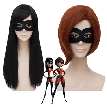 Incredibles Lastik Kız cosplay kız Helen Parr rol oynamak saç Menekşe Parr peruk (göz maskesi dahil değil) + Peruk Kap