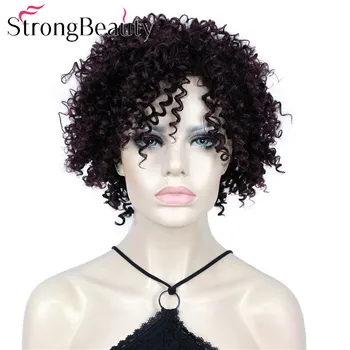 StrongBeauty Kısa Kıvırcık Peruk Sentetik Kadın Saç Derin Şarap / Siyah Peruk Cosplay Peruk