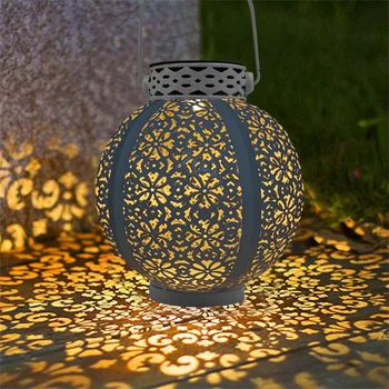 Retro Güneş Fener bahçe lambası su geçirmez açık alan aydınlatması Asılı ışıklar Demir Sanat İçi Boş Fener Peyzaj LED Güneş Lambası Dekorasyon