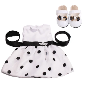 Bebek Bebek Giysileri Kawaii Kız Beyaz Yay Nokta Baskılı Prenses Elbise Ayakkabı Seti 43cm Yeniden Doğmuş Bebek ve 18 İnç Bebek Aksesuarları