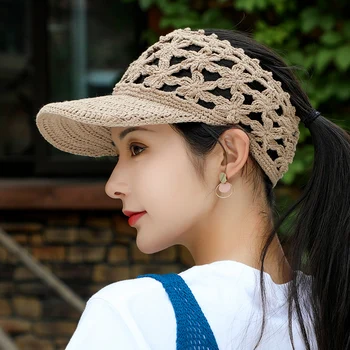 İlkbahar ve Sonbahar İnce güneş şapkası kadın Oyulmuş beyzbol şapkası El Yapımı Örme Boş Üst Kapağı Kadın 2023 moda Kap
