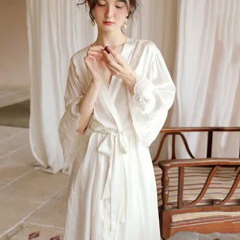 2 Adet Bayan Gecelik Saten Dantel Gecelikler Seksi Düğün Elbise Askısı Kıyafeti Bahar Sonbahar Ev Sabahlık Kadınlar için Pijama