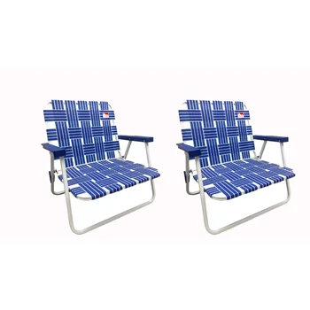 2'li Paket Düşük Profilli Takviyeli Çelik Toz Boyalı Perdeli Katlanır Çim / Kamp / Plaj Sandalyesi (Mavi)