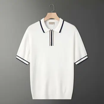 Yaz Erkek moda polo gömlekler Kısa Kollu turn-aşağı Yaka Patchwork Rahat Polo Erkek Üstleri Kazak Streetwear 2023 R105