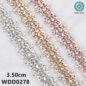 (5 METRE)toptan gelin boncuklu gül altın kristal rhinestone aplike süsü demir on düğün elbisesi kuşak kemer WDD0278
