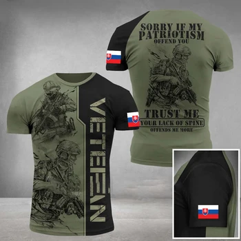 Slovakya asker tişörtü Moda Ulusal Bayrak Baskılı erkek T Shirt Özel Asker Desen O-Boyun Kazak Açık Spor Üstleri
