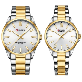 CURREN Moda Marka çift saatleri Severler için Basit Klasik Kuvars Paslanmaz Çelik Bilezik Kol Saatleri Aydınlık Eller
