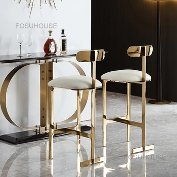 Nordic ışık Lüks ev bar sandalyesi s Basit Tasarımcı Bar taburesi mutfak mobilyası Yaratıcı Paslanmaz Çelik Yüksek Geri bar sandalyesi