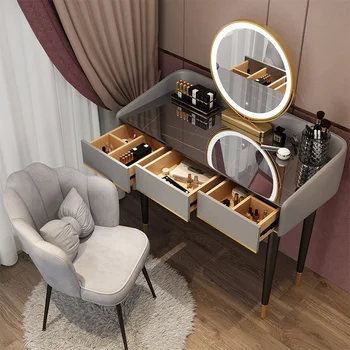 Masa Modern tuvalet masası Ayna Lüks makyaj masası aynası Kozmetik Çekmece Coiffeuse De Chambre yatak odası mobilyası LQQ20XP
