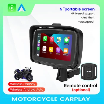 5 inç Taşınabilir Motosiklet lcd ekran IPX7 Su Geçirmez Monitör Kablosuz Apple Carplay Android Oto Moto Araba Oyun Ekran GPS