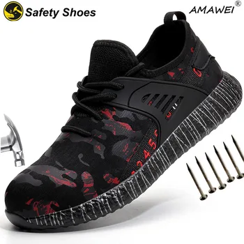 AMAWEI Iş Sneakers Çelik Burunlu ayakkabı Erkekler Güvenlik Ayakkabıları Delinmez iş ayakkabısı Botları Yıkılmaz Ayakkabı Güvenlik