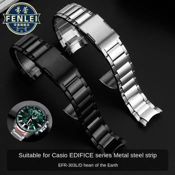 Casio YAPI EFR-303DB / EFR-303L Kemer metal saat kayışı Kavisli son Katı Paslanmaz çelik saat kayışı 22mm erkek Ark Bilezik