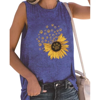 Rahat Gevşek Çiçek Baskılı Pamuk Tankı Üstleri Kadınlar İçin 2023 Yaz Vintage kadın Kolsuz sıfır yaka bluzlar Kadın Streetwear Yelek