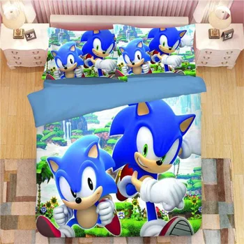 Anime Karikatür Sonic The Hedgehog Baskı polyester nevresim Tek Kişilik Yumuşak Yatak Yorgan Kapakları (Yastık Kılıfı)