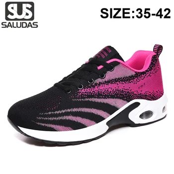 SALUDAS kadın spor ayakkabı Yaz Nefes hava yastığı Yastıklama koşu ayakkabıları Uçan Örgü Yüzey Rahat Yürüyüş Spor Ayakkabı