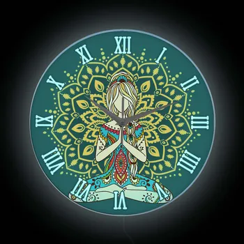 Hippi Kız Mandala Gece Lambası duvar saati Etnik Lotus Meditasyon Yoga Stüdyosu Elektrikli Ekran Neon Burcu LED ışıklı Saat