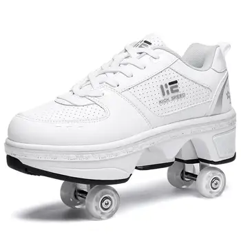 Deforme Tekerlekli Paten Paten Ayakkabı 4 Tekerlekli Çocuk Yetişkin Rahat Deformasyon Parkour Kaçak Sneakers Erkek Mermi Yürüyüş