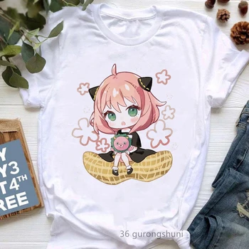 Japonya Anime Anya Forger Grafik Baskı Tişörtleri Kızlar Casus X Aile T Shirt Kadın Giyim Harajuku Gömlek komik tişört Kadın