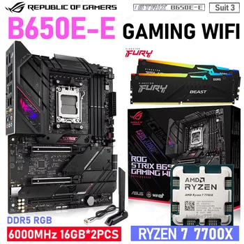 RYZEN R7 7700X CPU Kiti AM5 Asus ROG STRIX B650E-E OYUN WIFI Anakart B650 + Kingston DDR5 Bellek 32GB RAM AMD B650E AM5 ATX