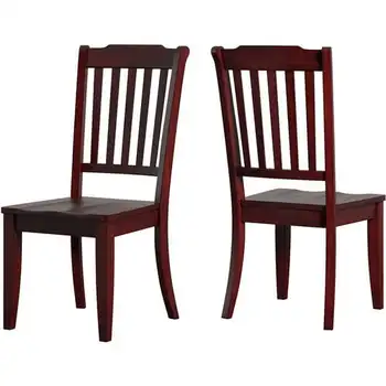 Çiftlik Evi Ahşap Yemek Sandalyesi, İğ Sırtlı, İki Kişilik, Dut Kırmızısı