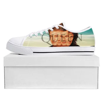 Kraliçe Rock Grubu Moda Düşük Üst yüksek kaliteli ayakkabılar Mens Womens Genç Kanvas Sneaker Casual Çift Ayakkabı Özel Ayakkabı Beyaz