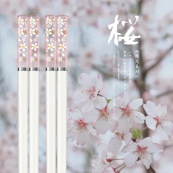 Yeni 1 Pairs Amber Sakura Çubuklarını Kiraz Çiçeği Yaprakları Desen kaymaz suşi Sopa Çubuklarını Çevre Dostu yemek Çubukları