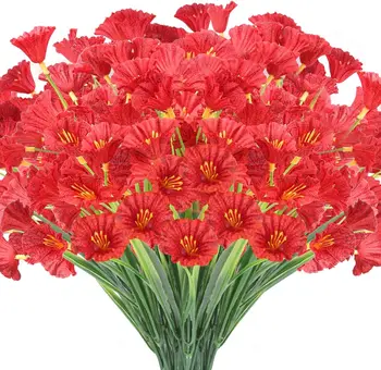 24 Demetleri yapay çiçekler Açık UV Dayanıklı Hiçbir Solmaya Sahte Plastik Bitkiler Bahçe Sundurma Pencere Kutusu Dekorasyon (Koyu Kırmızı)