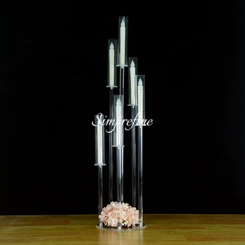 10 ADET Zarif Kristal Centerpiece Dekorasyon Şeffaf Mumluk Akrilik Şamdan 6 Kafa Şamdanlar Düğün Parti Dekor için