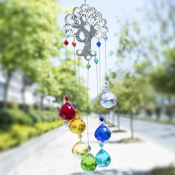 H & D Kristal Suncatcher Çakra Renk Topları Prizma Hayat Ağacı Pencere Asılı Kolye Gökkuşağı Güneş Catcher noel ev dekoru