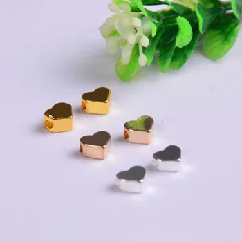 50 adet 7*6*3.4 mm Altın / Gümüş Renk Küçük Kalp boncuklu takılar 2MM delik dağınık boncuklar Avrupa kolye charm bilezik DIY kolye
