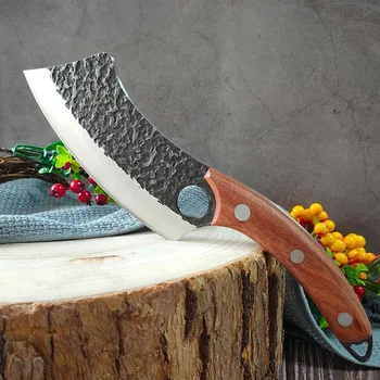 Tam Tang Mutfak Bıçakları Cleaver Et Doğrama Sebze Kasap kemiksi saplı Bıçak Ahşap Saplı Şef av bıçağı Parmak Deliği İle