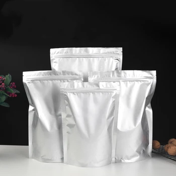 50 Adet 20 Teller Alüminyum Folyo Çanta Stand Up Gümüş Kilitli çantalar depolama Gıda Kahve Çekirdekleri Su Geçirmez Sızdırmazlık Mutfak Malzemeleri