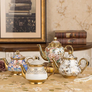 Asil İngilizce İngiliz Çaydanlık ve Fincan Seti Yüksek Dereceli porselen tencere su ısıtıcısı sürahi Parti Cafe Teaware Kahve fincan ve çay tabağı kaşık seti