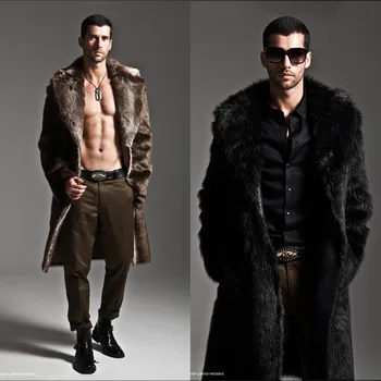 Erkekler Faux Kürk Ceket Kış Uzun Taklit Tavşan Kürk erkek Tilki Kürk Entegre Ceket Rüzgarlık Takım Elbise Yaka Taklit Kürk ceket