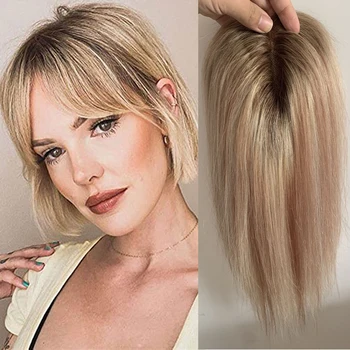 16 * 18 işlenmemiş insan saçı Ombre Vurgulamak Sarışın Topper Klip Peruk Kadınlar için Avrupa Saç Küçük Postiş İnceltme için Saç