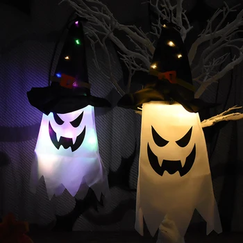 Korku cadılar bayramı asılı hayalet LED ışıkları parlayan sihirbazı şapka hayalet lamba ev cadılar bayramı partisi süslemeleri perili ev Prop
