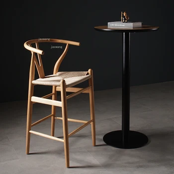 Modern Restoran Ahşap Bar sandalyeleri Minimalist İskandinav Arkalığı Koltuk Bar Sandalyeleri Oturma Odası Kol Dayama Barkrukken Mobilya WZ