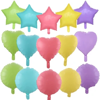 5 adet 18 inç Macaron Renk Kalp Yıldız Yuvarlak Folyo Balonlar Şeker Renk Helyum Hava Topu Düğün Doğum Günü Partisi Dekorasyon İçin Balon