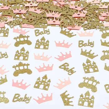 Funmemoır 200 adet Kraliyet Prenses Bebek Duş Konfeti Pembe Altın Masa Süslemeleri Kız Glitter Taç kale masası Dağılımı