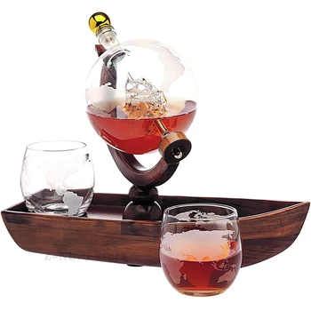 NANCIHUI cam şarap şişesi cam şarap seti viski bardağı sürahi Yaratıcı ahşap tekne şekli bar ofis dekorasyon hediye