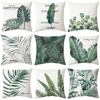 Tropikal Bitkiler minder örtüsü 45x45cm Yastık Kılıfı Yeşil Yapraklar Baskı Polyester Yastık Kılıfı Ev Dekoratif Yastık Kılıfı kanepe için