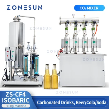 ZONESUN Köpüklü Sıvı dolum makinesi Gazlı İçecek İzobarik ZS-CF4 Dolgu Bira Soda Kabarcık Su Köpüklü Şarap Paketleme