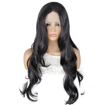 BCHR uzun dalgalı siyah dantel ön peruk doğal saç çizgisi ısıya dayanıklı sentetik saç peruk kadınlar için