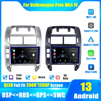 Araba Radyo Multimedya Volkswagen Polo İçin Mk4 IV 2001-2009 Android 13 Otomatik Oynatıcı Carplay Stereo Navigasyon GPS Kablosuz BT WiFi