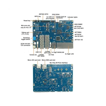 Muz PI-R3 MT7986 2G + 8G EMMC Geliştirme Kurulu ile 256G SSD + 4G Modülü + Kılıf + 8XAntennas + İsı Emici + Güç ABD Plug