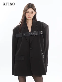 XITAO Tek Göğüslü Katı Blazers Kadınlar Kore 2023 Sonbahar Yeni Varış Kişilik Moda Gevşek Uzun Kollu Ceket DMJ2045