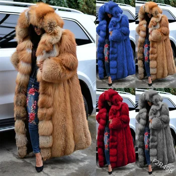 Kış Uzun 2023 Kürk kadın Ceket Gevşek Moda Sıcak Kalın kapüşonlu ceket
