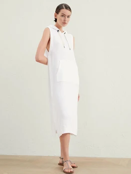 B * C Brunell Baggy Elbise kadın Yaz 2023 Moda Rahat Kapşonlu Pamuklu Örme Orta Buzağı Elbiseler Beyaz Seksi Plaj Uzun Etek